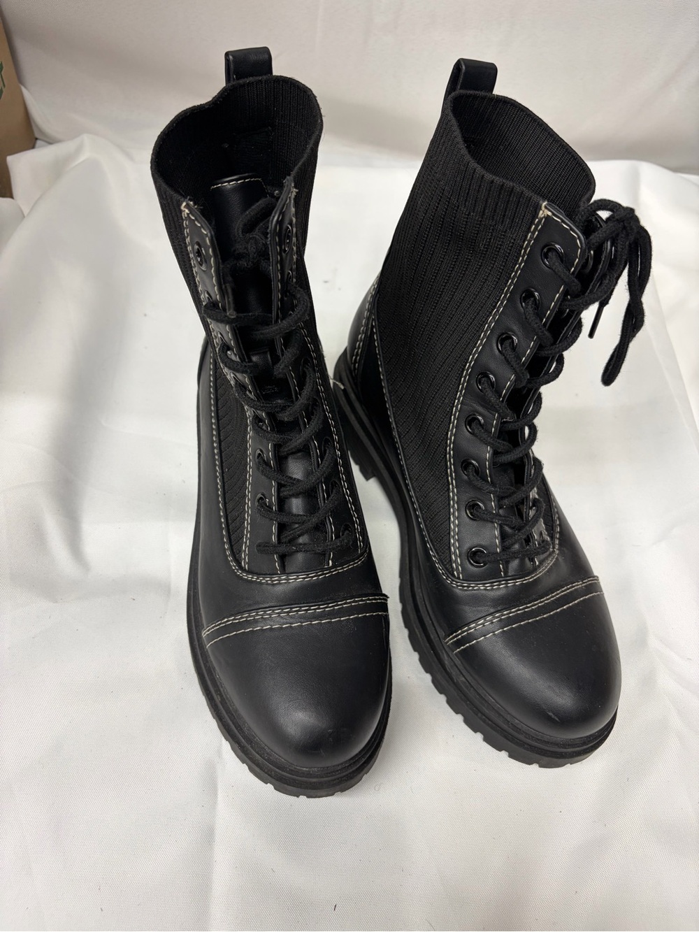 Falls Creek Black Lace-Up Rib Knit Combat Boots